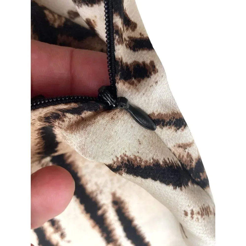 Satin Tiger Animal Print Midi Skirt A-Line 2010s Revival Y2K Street Style EUC